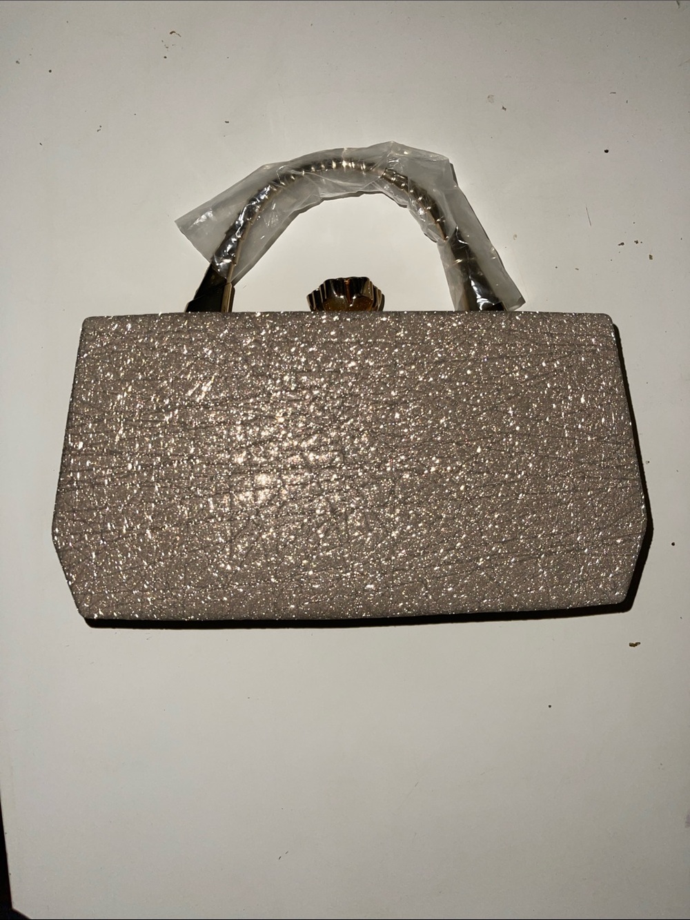 Elegant Glitter Top-Handle Clutch in Rose Gold